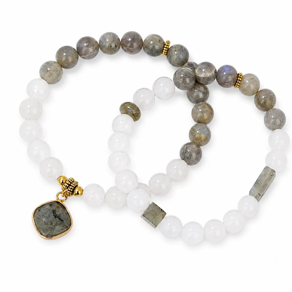 Harmony Duo Labradorite & White Jade Bracelet Set