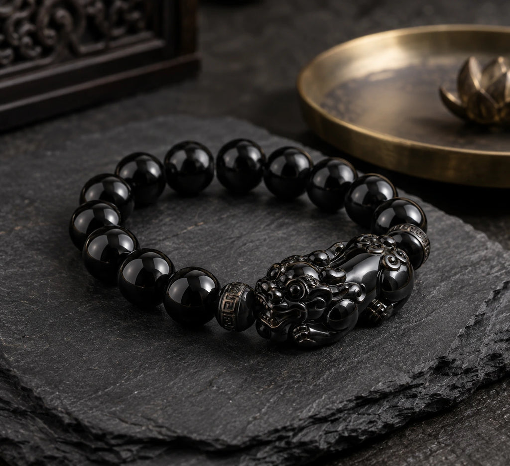 Carved Obsidian Pixiu Bracelet