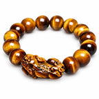 Tiger eye Pixiu bead bracelet on white background, 10mm or 12mm beads