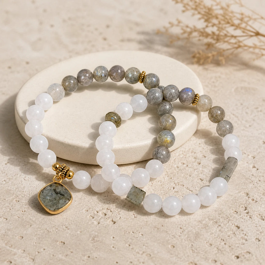 Harmony Duo Labradorite & White Jade Bracelet Set