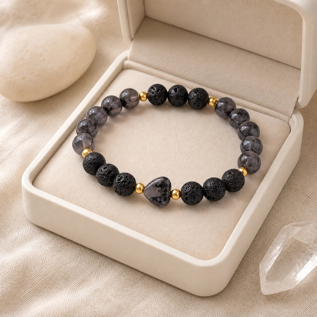 Moonlit Heart bracelet presented in an ivory jewelry gift box