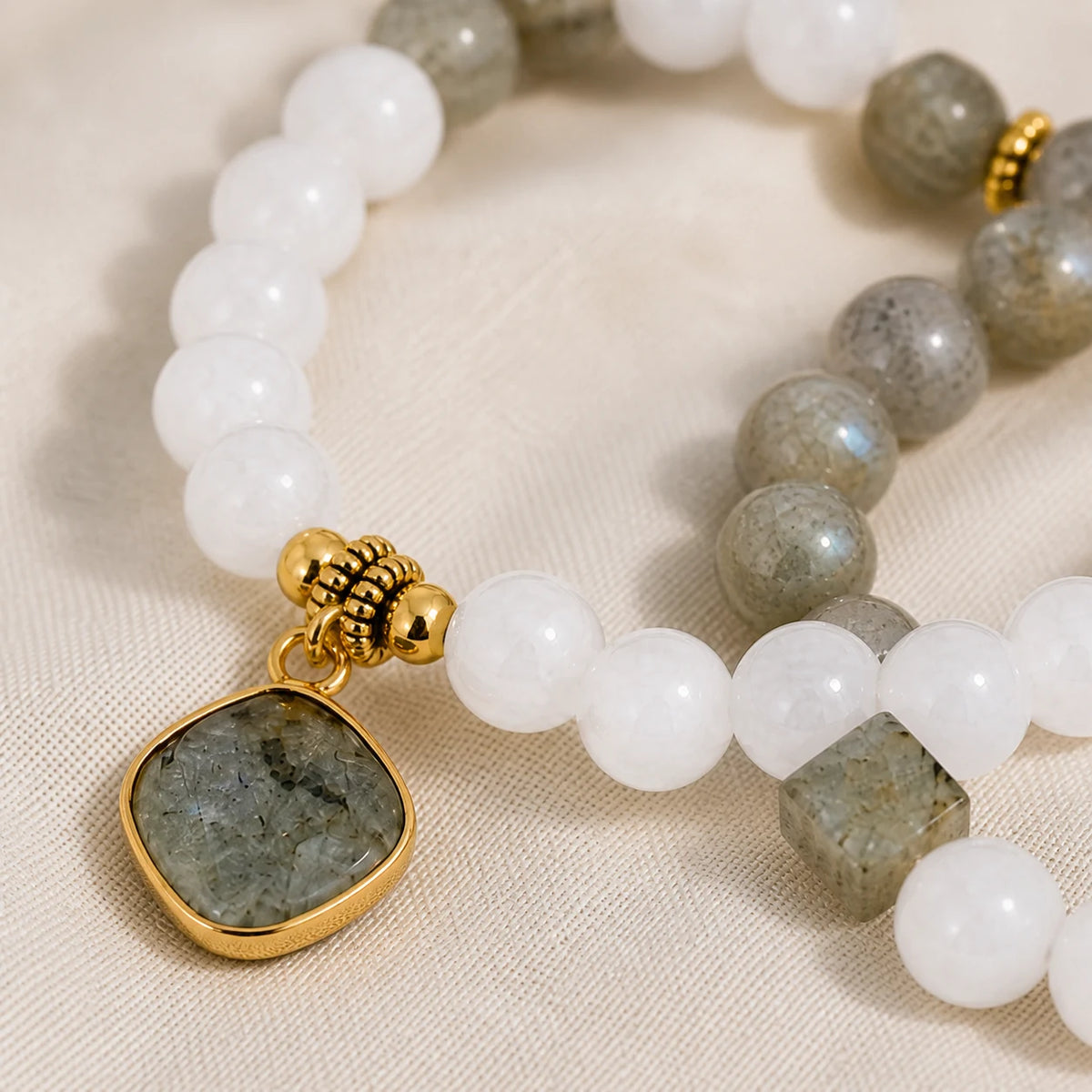 Harmony Duo Labradorite & White Jade Bracelet Set