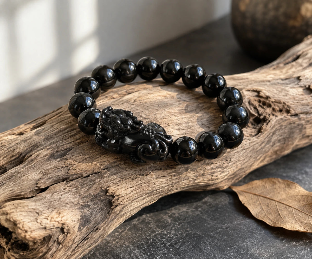 Carved Obsidian Pixiu Bracelet
