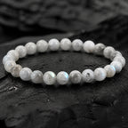 Detailed pale gray labradorite bead texture and subtle blue-green sheen