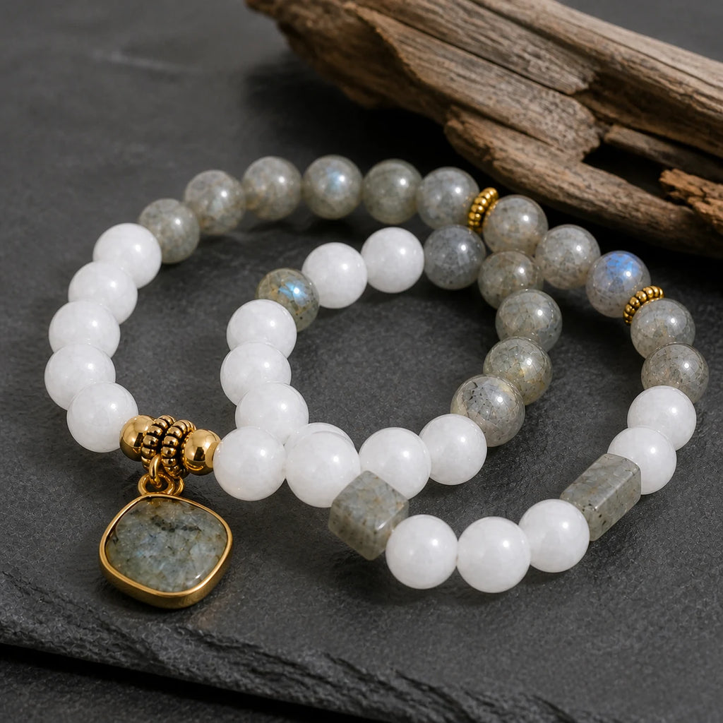 Harmony Duo Labradorite & White Jade Bracelet Set