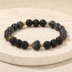 Side-angle view of Moonlit Heart gemstone and lava stone bracelet