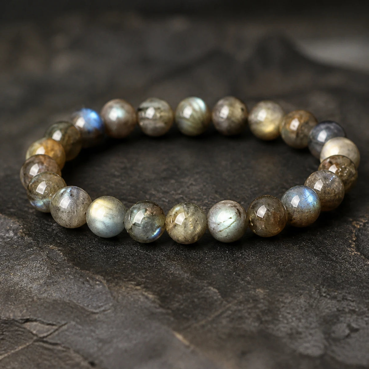 Side-angle view of the Moonlit Labradorite gemstone bracelet