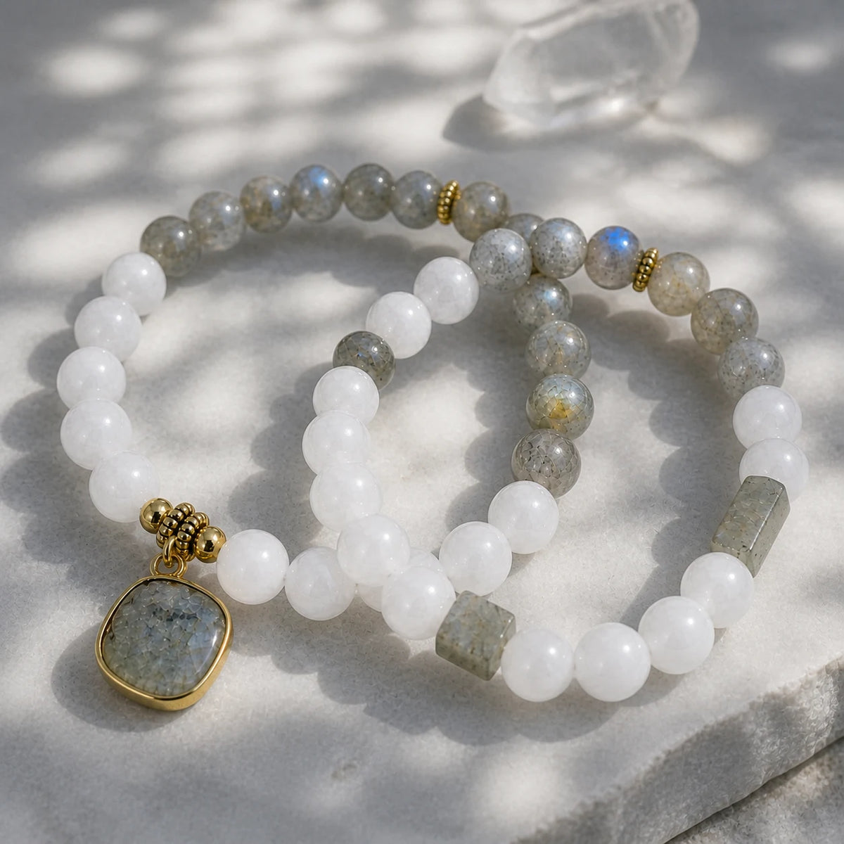 Harmony Duo Labradorite & White Jade Bracelet Set