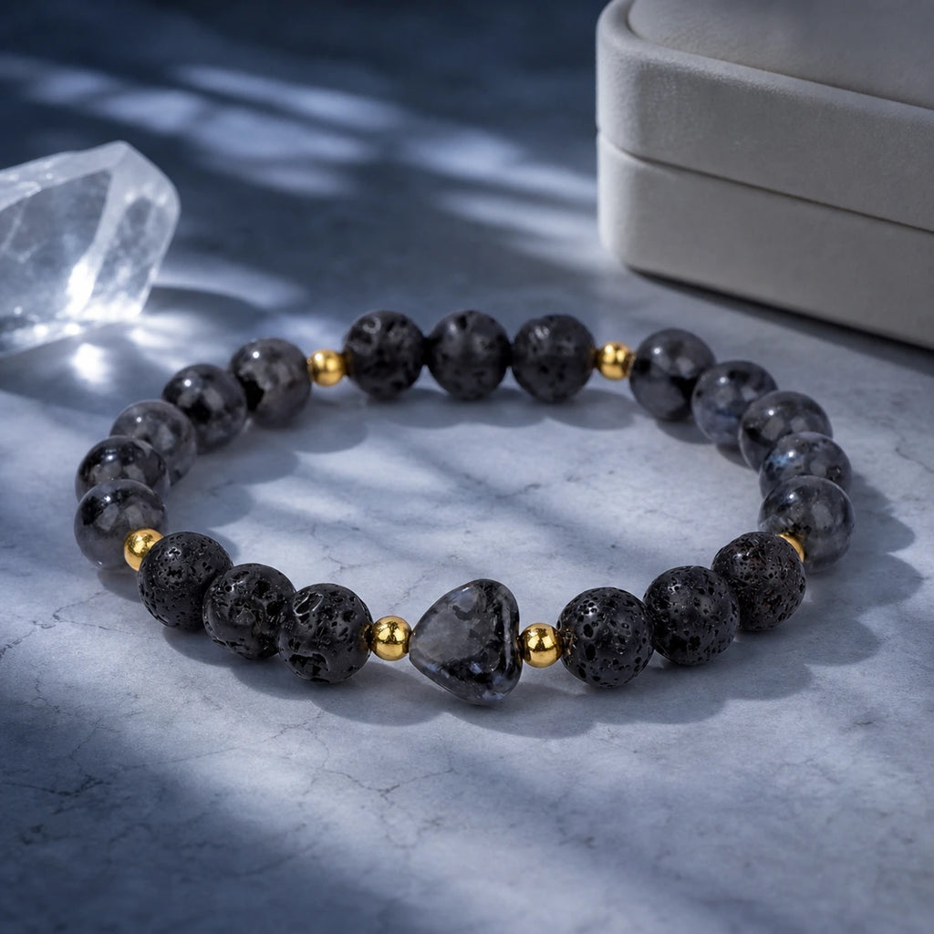 Moonlit Heart bracelet styled in soft moonlight with crystal accent