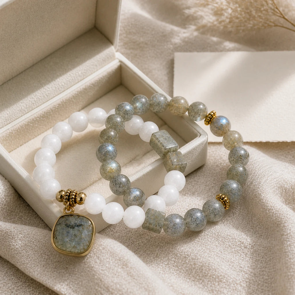 Harmony Duo Labradorite & White Jade Bracelet Set