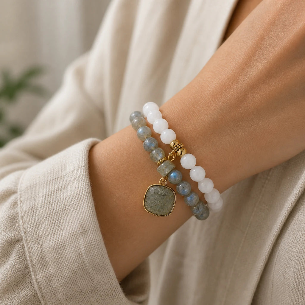 Harmony Duo Labradorite & White Jade Bracelet Set