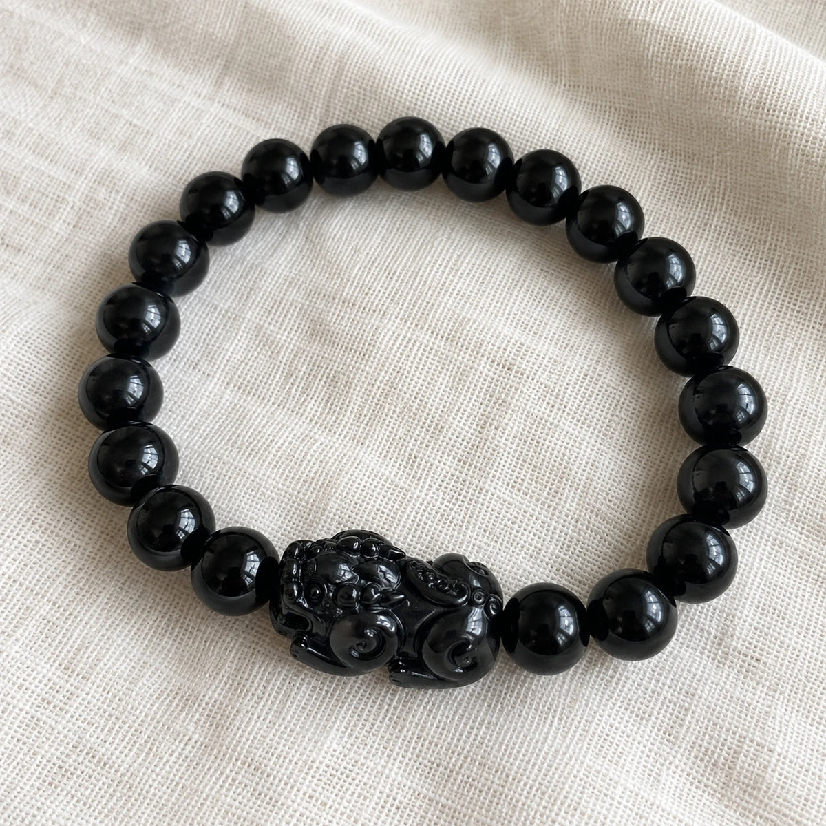 Carved Obsidian Pixiu Bracelet