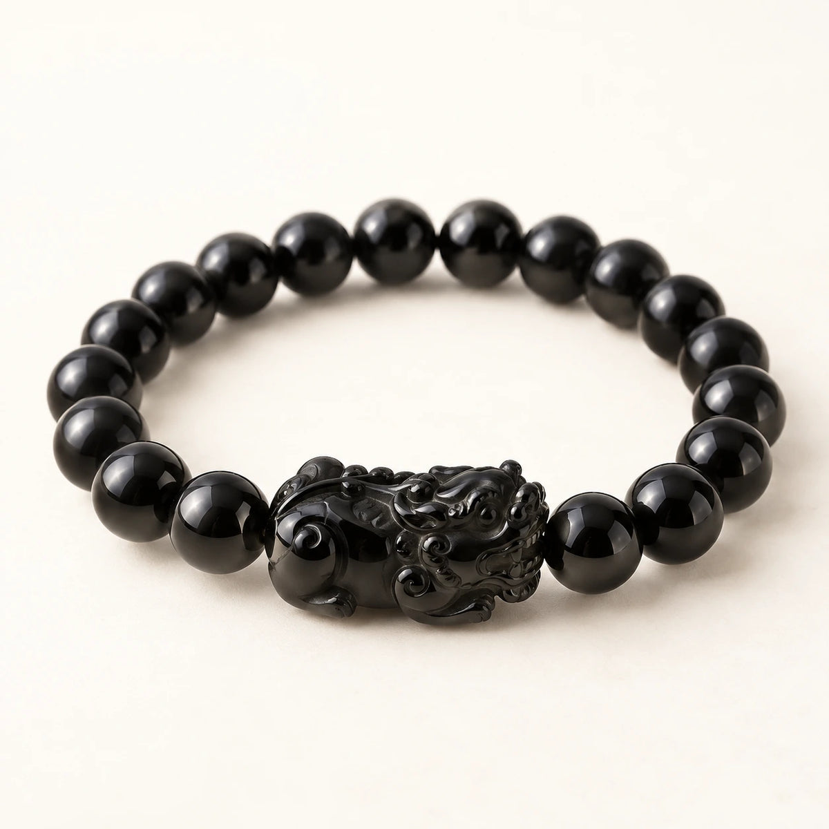 Carved Obsidian Pixiu Bracelet