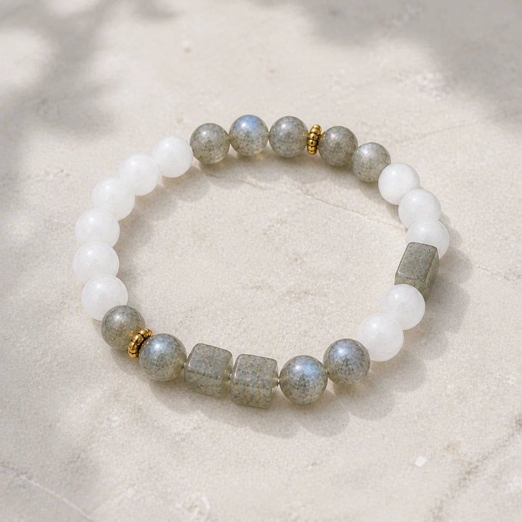 Harmony Duo Labradorite & White Jade Bracelet Set