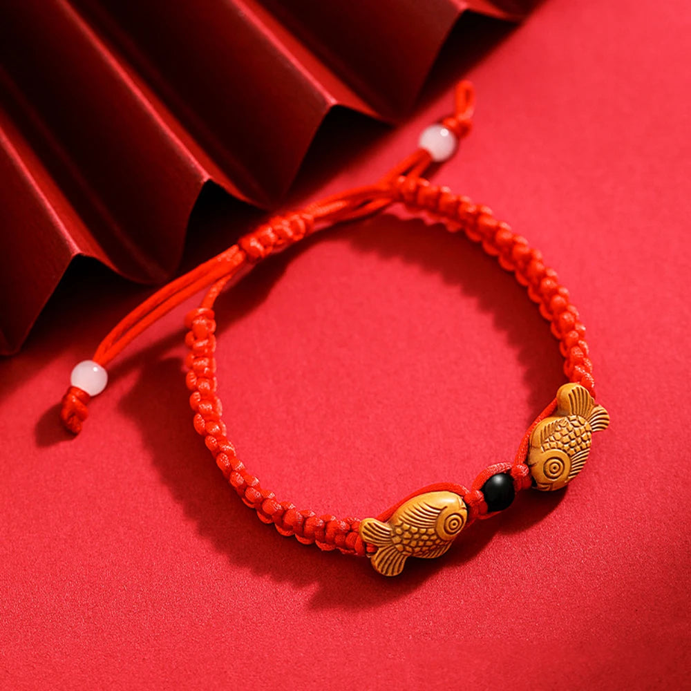 Lucky Red String Bracelet with Twin Fish Charm