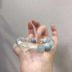 Aquamarine Pearl and Crystal Bracelet Front View.