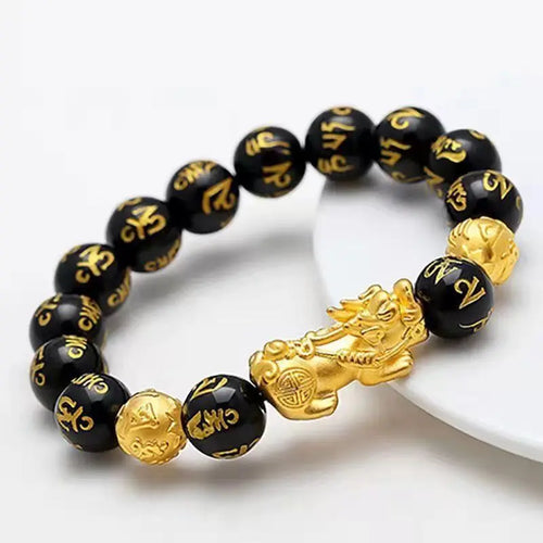 Black Obsidian Pixiu Bracelet on a clean white background showcasing wealth and protection energy.