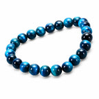 Minimalist Mariv Stones Blue Tiger Eye Bracelet in Angled Perspective with Polished Gemstone Beads and Luxury Appearance.