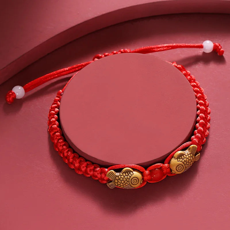 Lucky Red String Bracelet with Twin Fish Charm