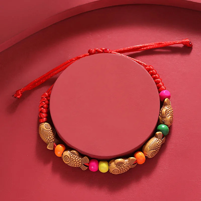 Lucky Red String Bracelet with Twin Fish Charm