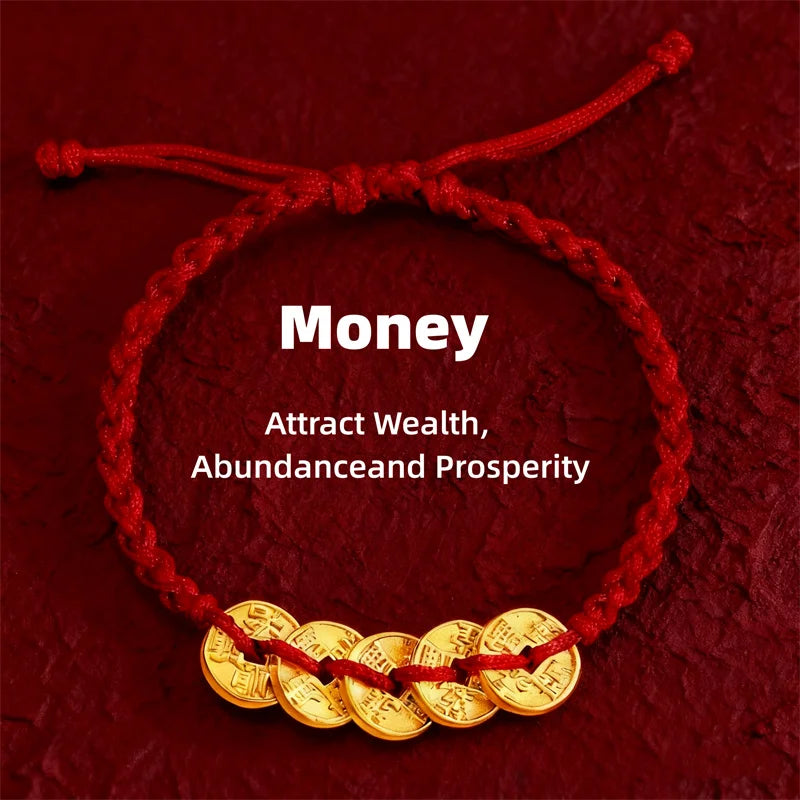 Feng Shui Red String Bracelet with Lucky Copper Coin
