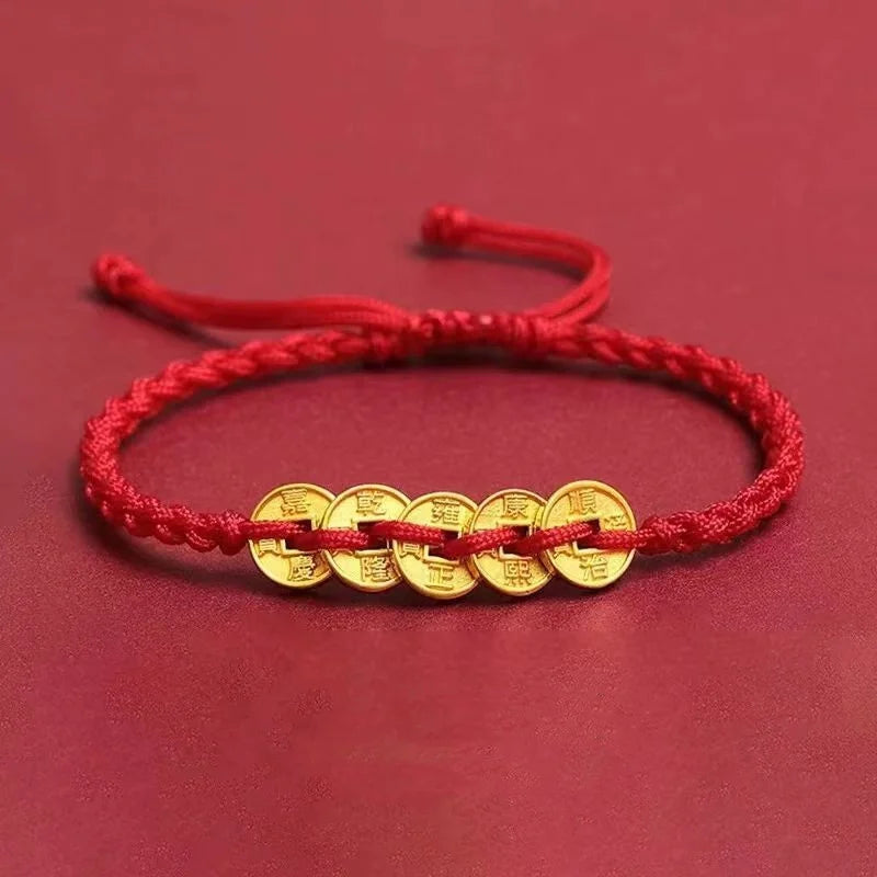 Feng Shui Red String Bracelet with Lucky Copper Coin