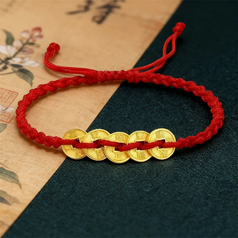 Feng Shui Red String Bracelet with Lucky Copper Coin
