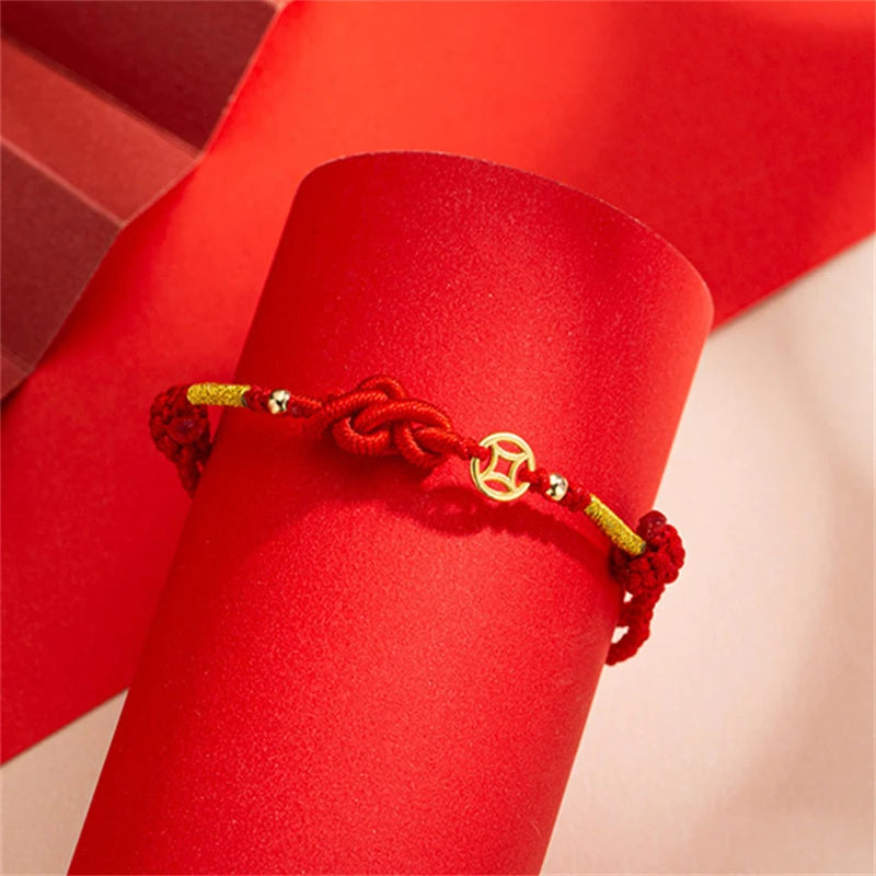 Feng Shui Red String Bracelet with Lucky Copper Coin