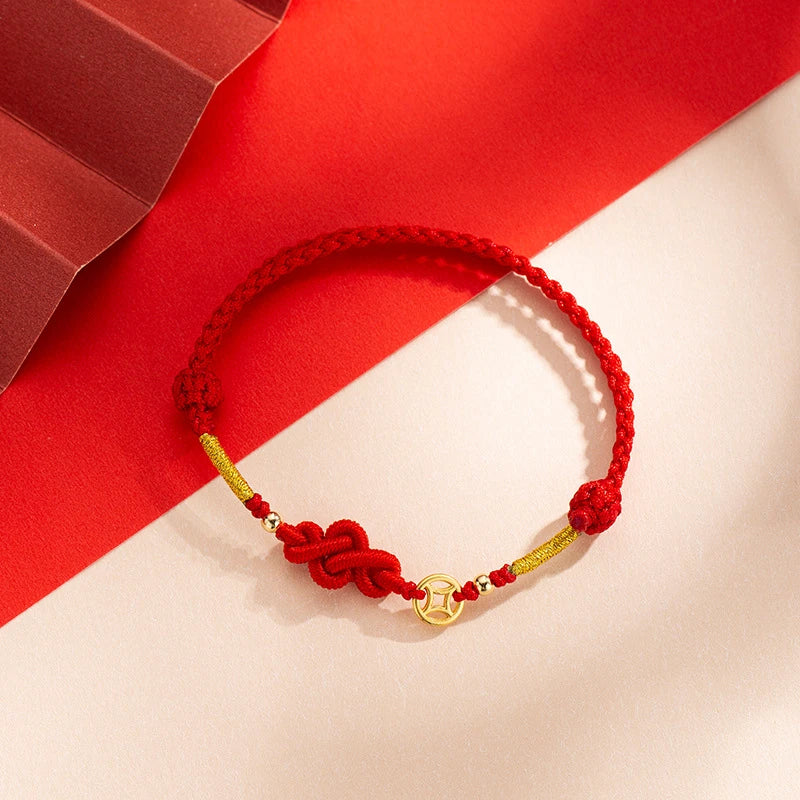 Feng Shui Red String Bracelet with Lucky Copper Coin