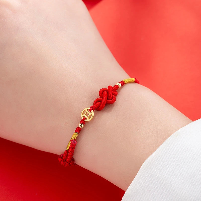 Feng Shui Red String Bracelet with Lucky Copper Coin