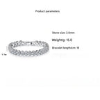 Product parameters and bracelet size chart for crystal flower tennis bracelet.