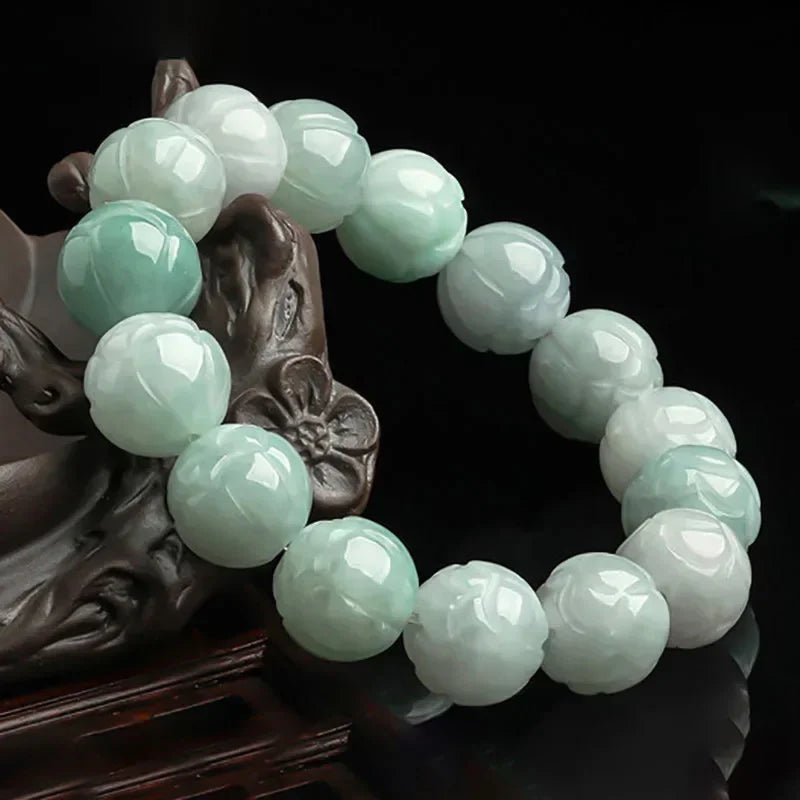 Natural Burmese jade lotus bracelet, Mariv Stones collection.