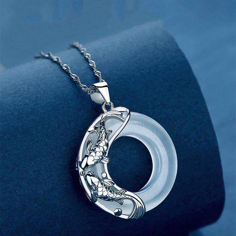 Moonstone koi fish pendant necklace in sterling silver by Mariv Stones.