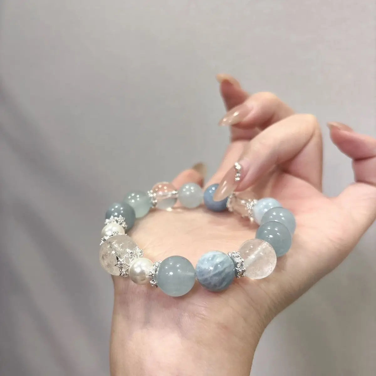 Natural Stone Beaded Bracelet Detail on Hand.