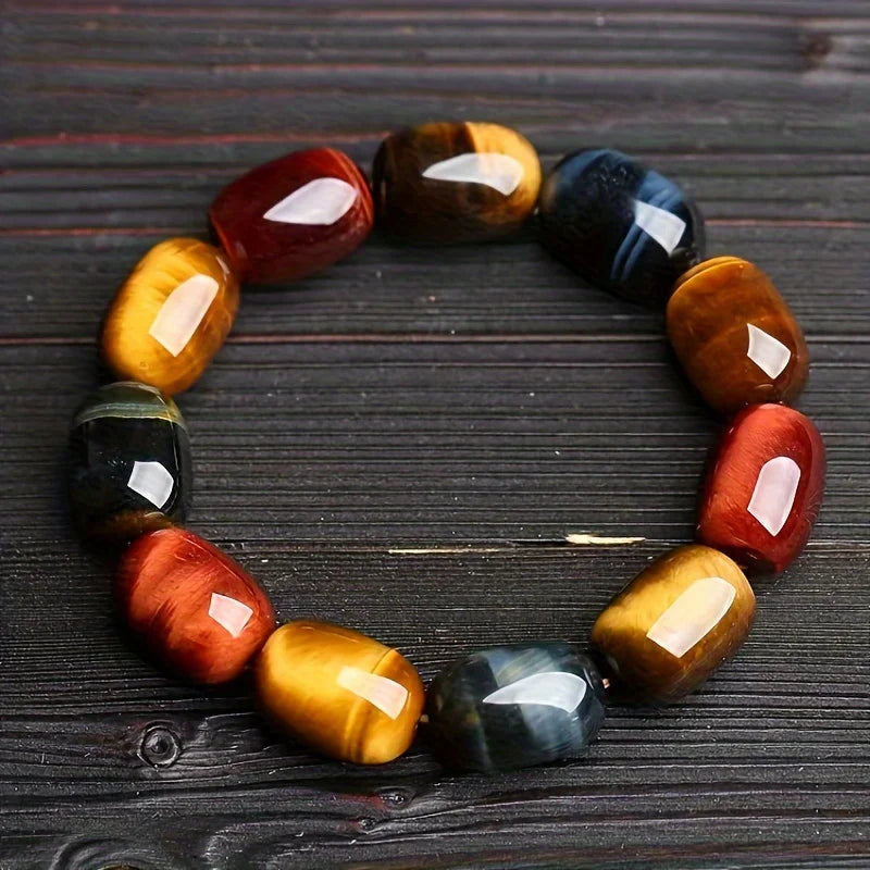 Handcrafted premium tiger eye gemstone bracelet with polished barrel beads.