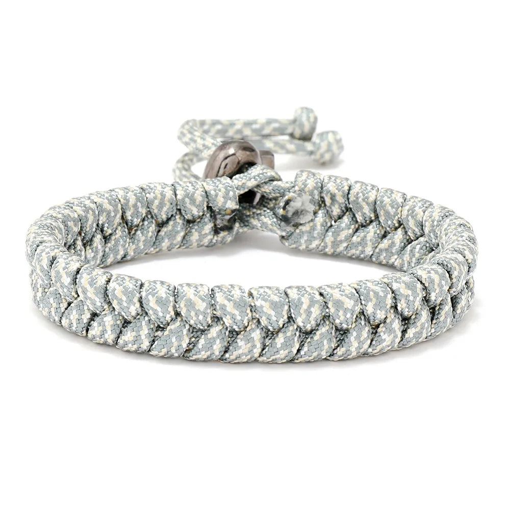 Silver grey adjustable paracord bracelet for hiking camping and everyday wear